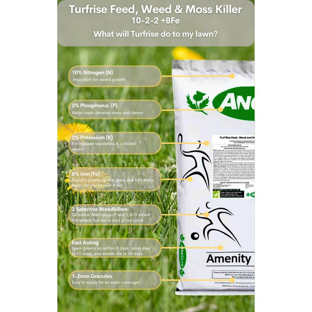 Turf Rise Weed Feed and Moss Killer 10-2-2 + 8Fe